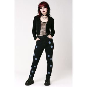 NWT  Hot Topic Black Social Collision Star Patch Jeans Pants   Women's Size 28